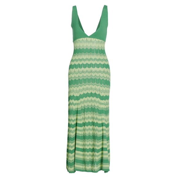 Ramy Brook Mylah Chevron Knit Midi Dress L Green Sleeveless Plunge MSRP $445 NWT - Picture 2 of 15
